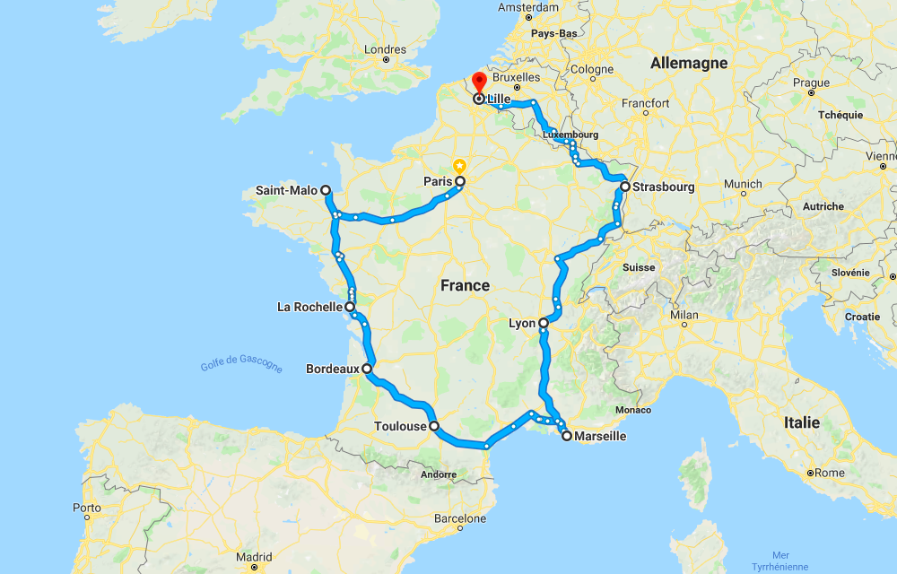 Explorer La France En Voiture: Lille Et Montpellier