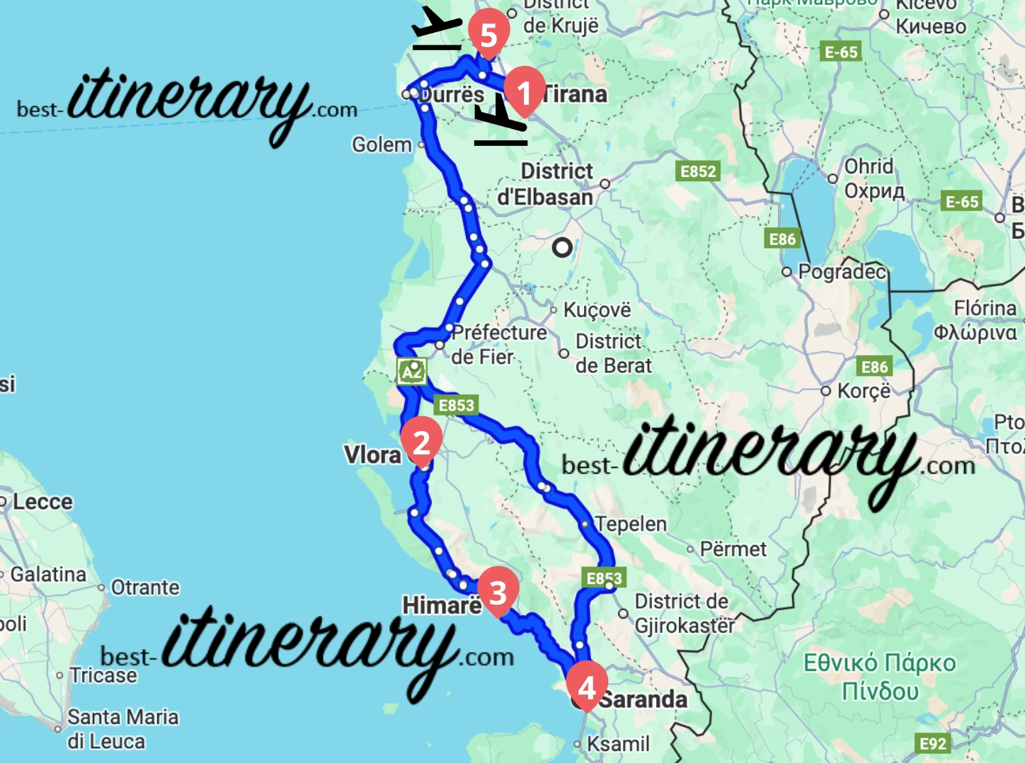 Itinéraire de 10 jours en Albanie : Tirana, Vlora, Himare, Saranda.