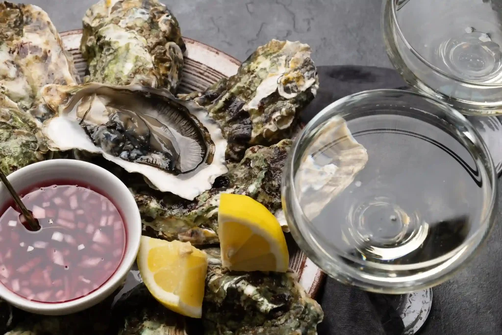 Assiette d’huîtres du bassin d’Arcachon servies avec du citron