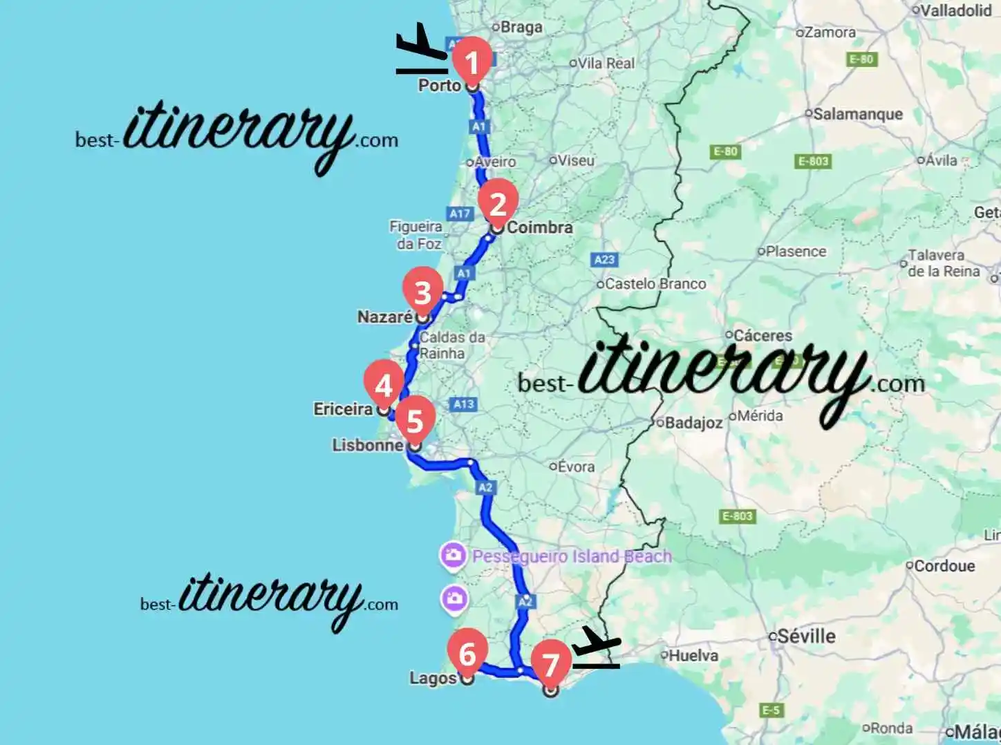 Itinéraire Portugal 2 semaines : Porto, Coimbra, Nazaré, Ericeira, Lisbonne, Lagos, Faro.